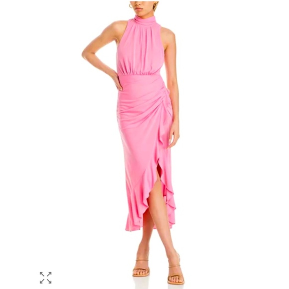 Cinq à Sept Antonia Dress Pink Halter Ruched Midi NWT